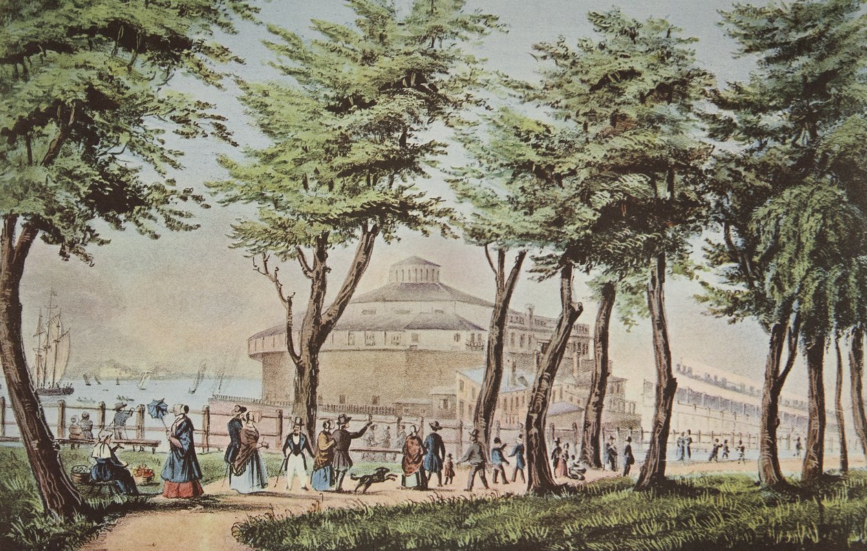 Castle Garden, New York, Från The Battery, pub. 1848, Currier & Ives av American School