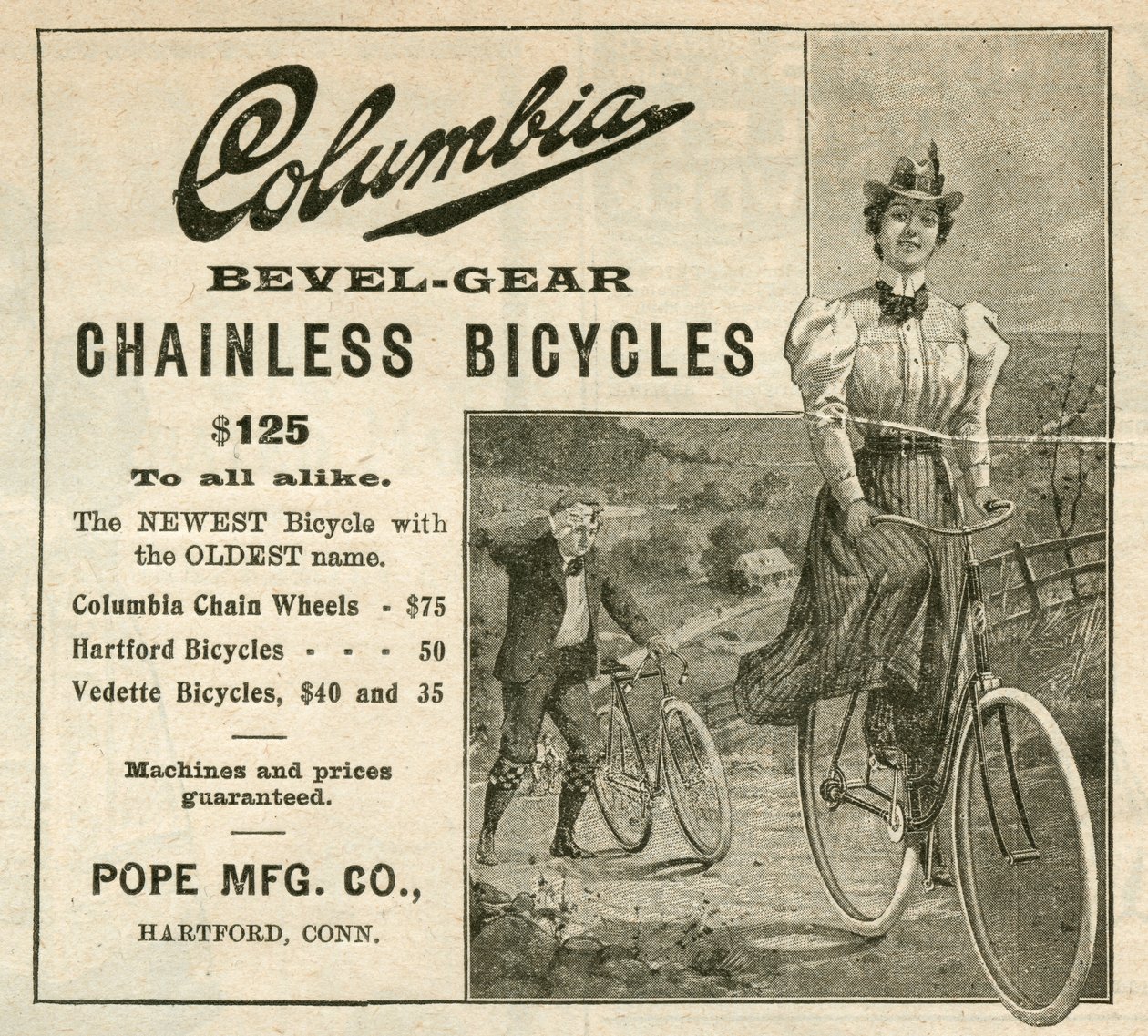 Columbia Bevel-Gear Chainless Bicycles, 1898 (gravyr [tidningen tårblad]) av American School