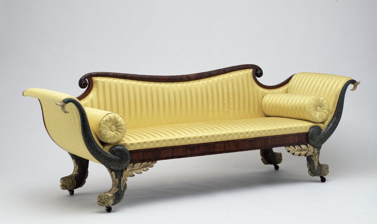 Delfinsoffa, ca 1820 (mahogny, rosenträ och ask) av American School