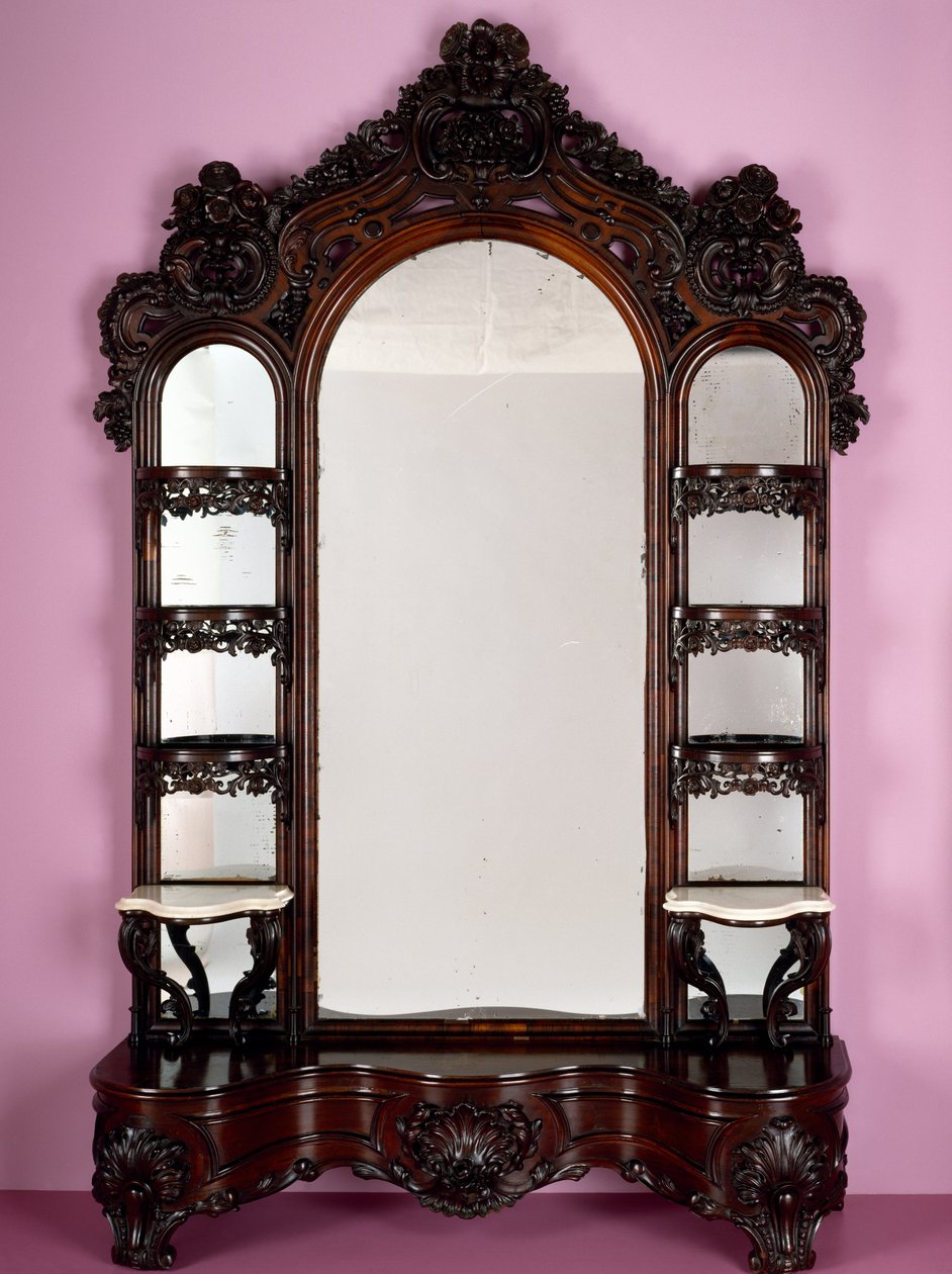 Etagere, en del av en salongsuppsättning, från John Henry Belters butik (1804-65), 1855 (rosenträ) av American School