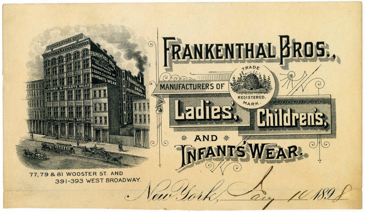Frankenthal Bros., tillverkare av dam-, barn- och spädbarnskläder [handelskort], 1898 av American School