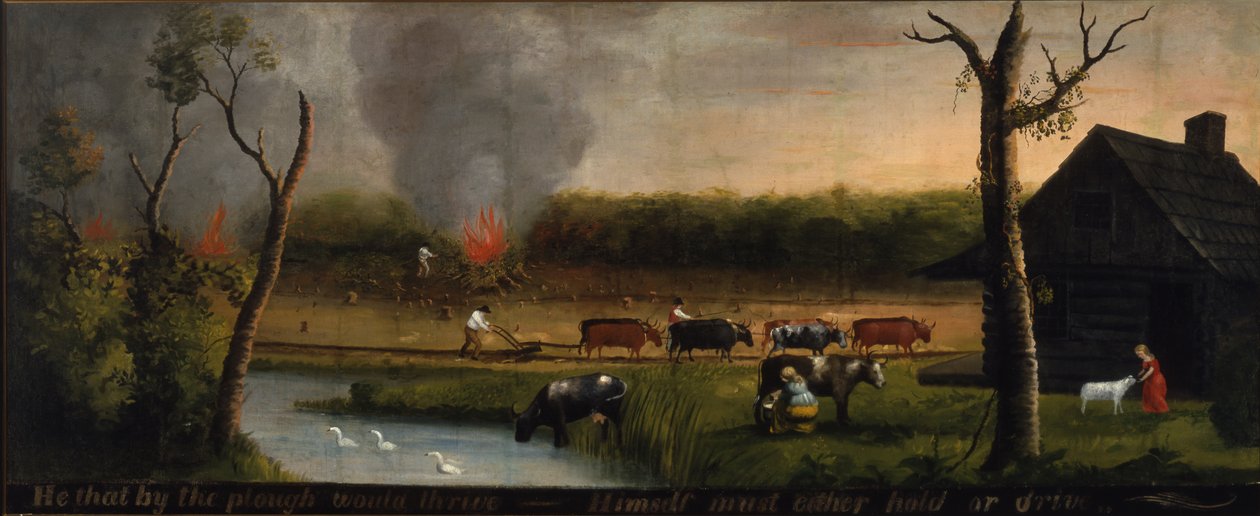 Han som vid plogen skulle trivas? Själv måste han antingen hålla eller köra, c.1825-50 av American School