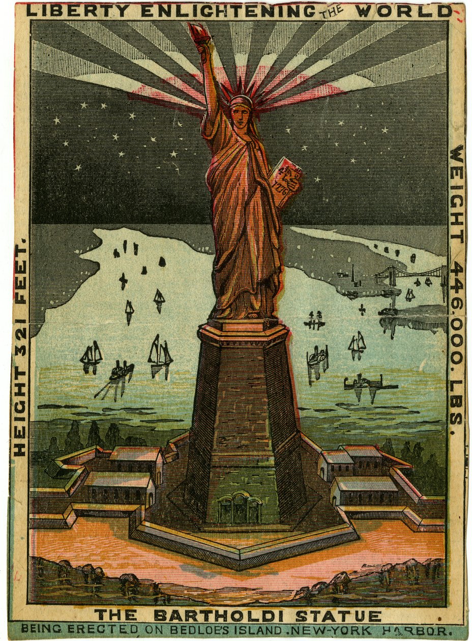 Liberty Enlightening the World, ca 1880-talet (färgad trästick) av American School