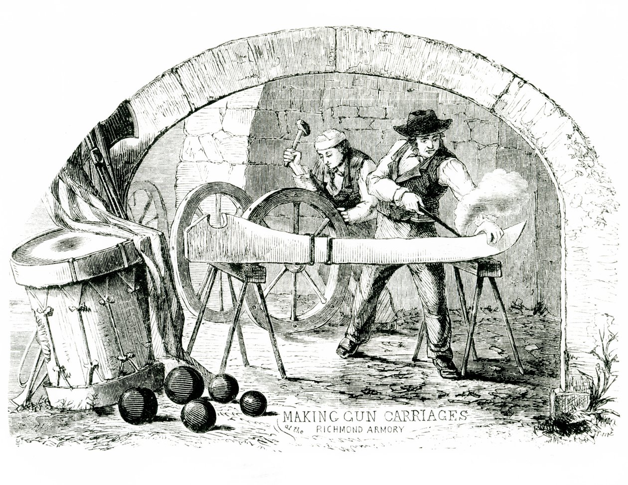 Att tillverka vapenvagnar för hand i Richmond Armory, 1860-talet av American School