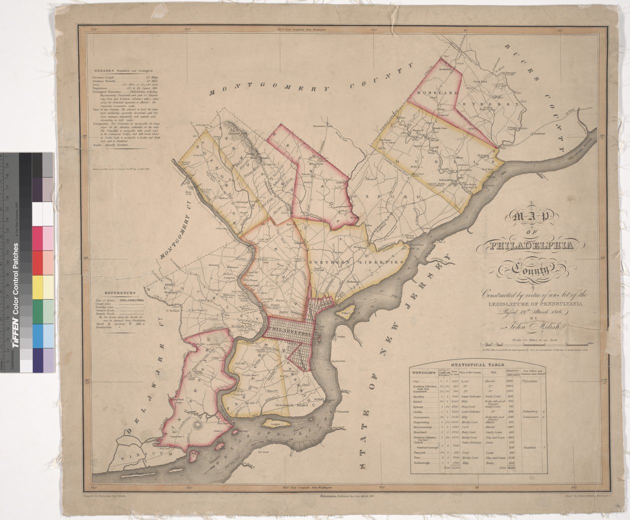 Karta över Philadelphia County, 1819 av American School
