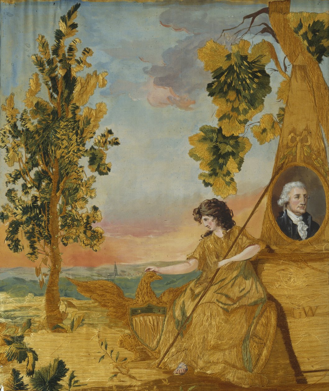 Broderad minnesbild, ca 1805-1815 (siden, linne och gouache) av American School
