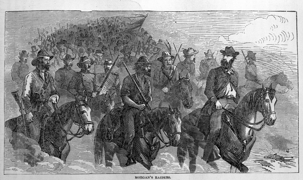 Morgans Raiders, from Harpers Pictorial History of the Civil War, July 1863   av American School