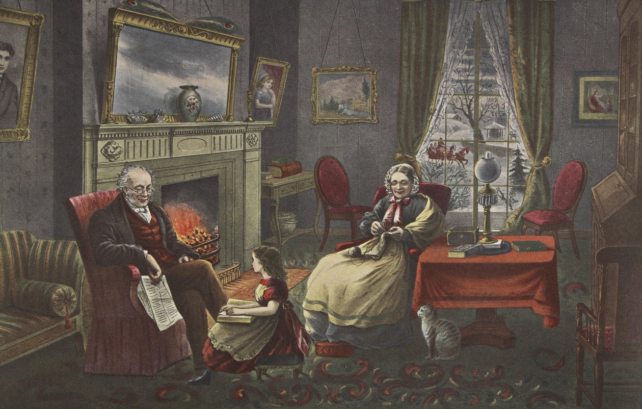 Livets fyra säsonger - ålderdom, säsongen av vila, pub. 1868, Currier & Ives av American School