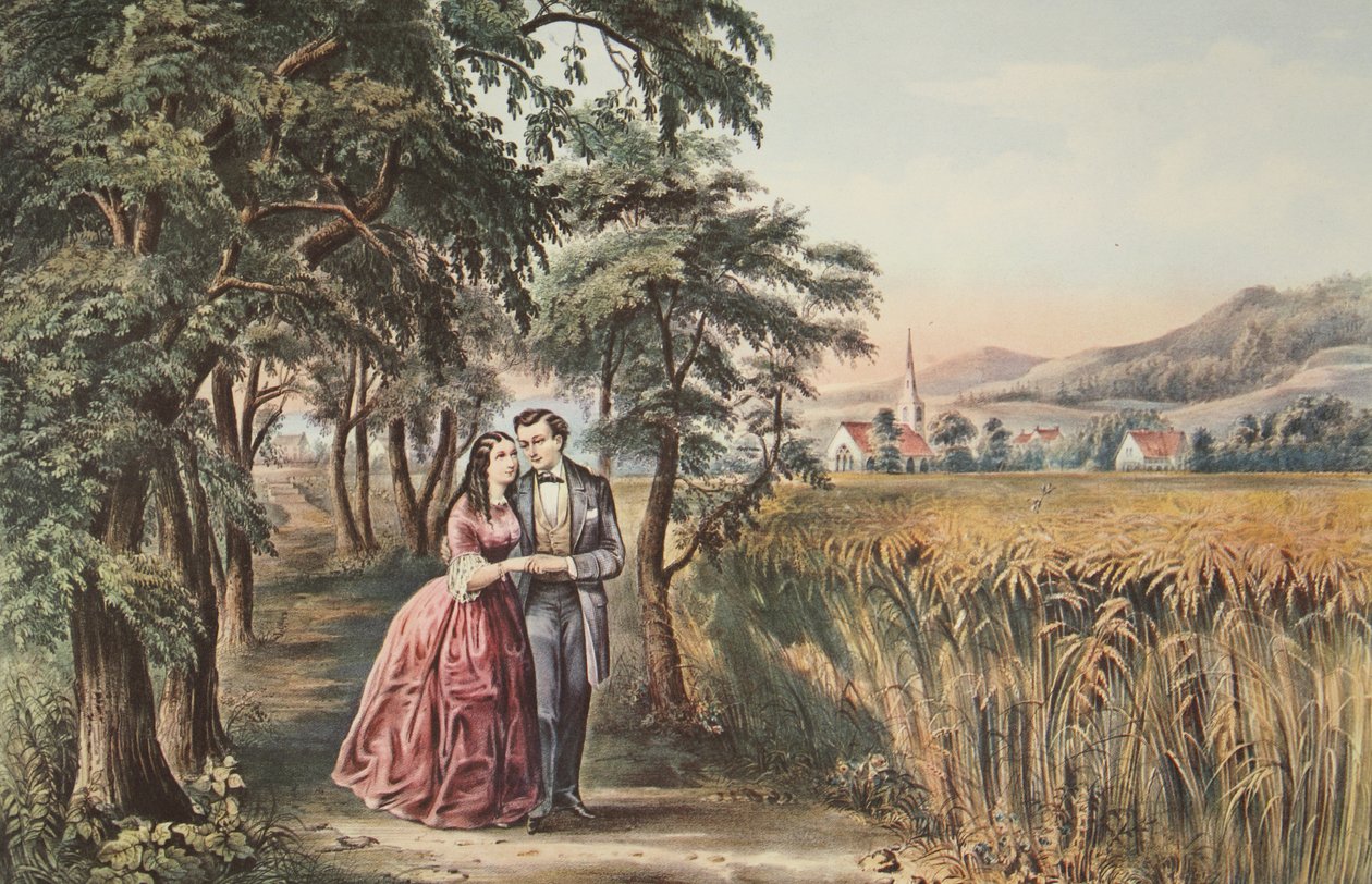 Livets fyra säsonger - ungdom, kärlekens säsong, pub. 1868, Currier & Ives av American School