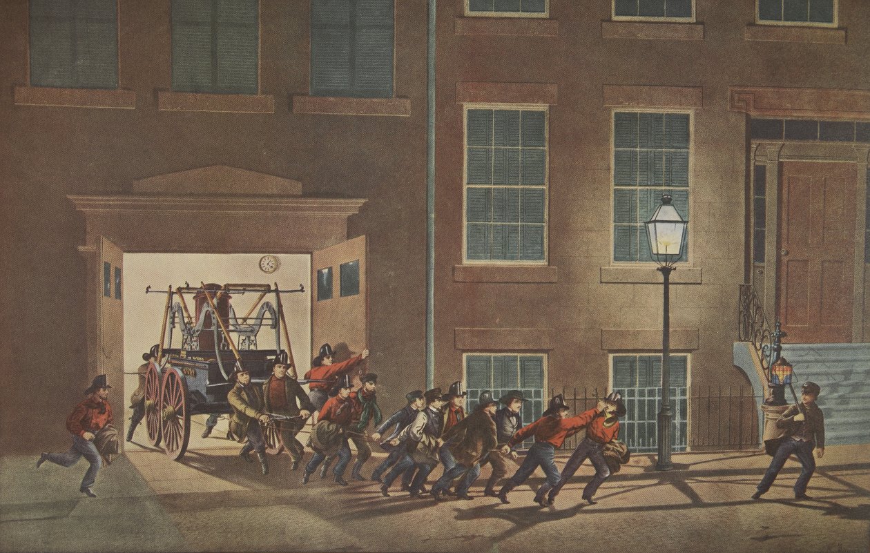 The Life of a Fireman - Night Alarm, pub. 1854, Currier & Ives av American School