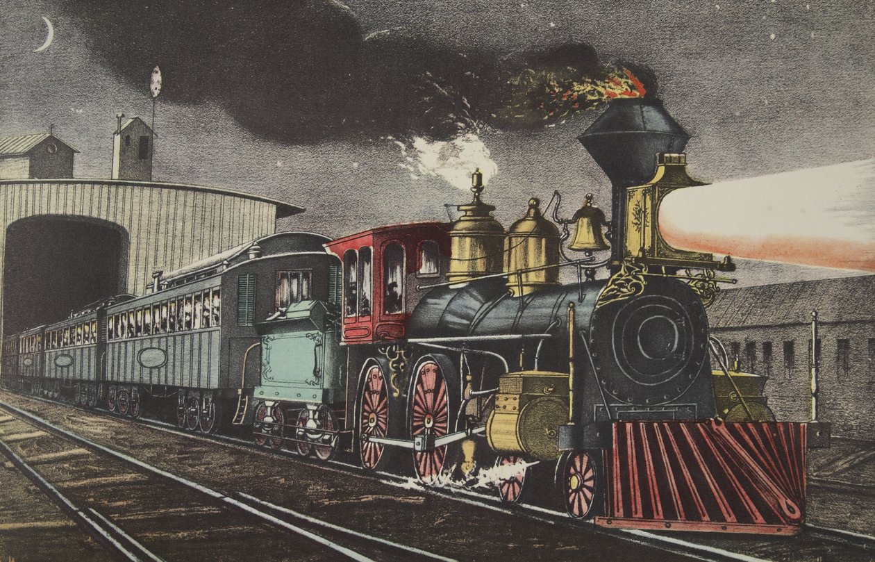 The Night Express: The Start, pub. 1871, Currier & Ives av American School