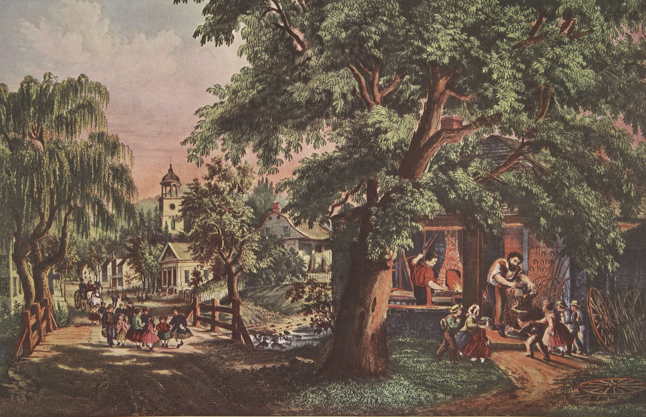 The Village Blacksmith, pub. 1864, Currier & Ives av American School