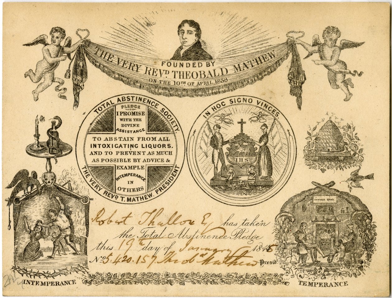 Total Abstinence Society Total Abstinence Pledge-kort för Robert Thallow, 1845 av American School