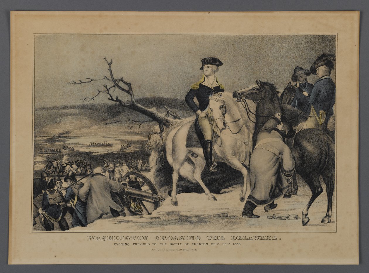Washington Crossing the Delaware, publicerad av Currier & Ives, New York, 1876 (handfärgad lito) av American School