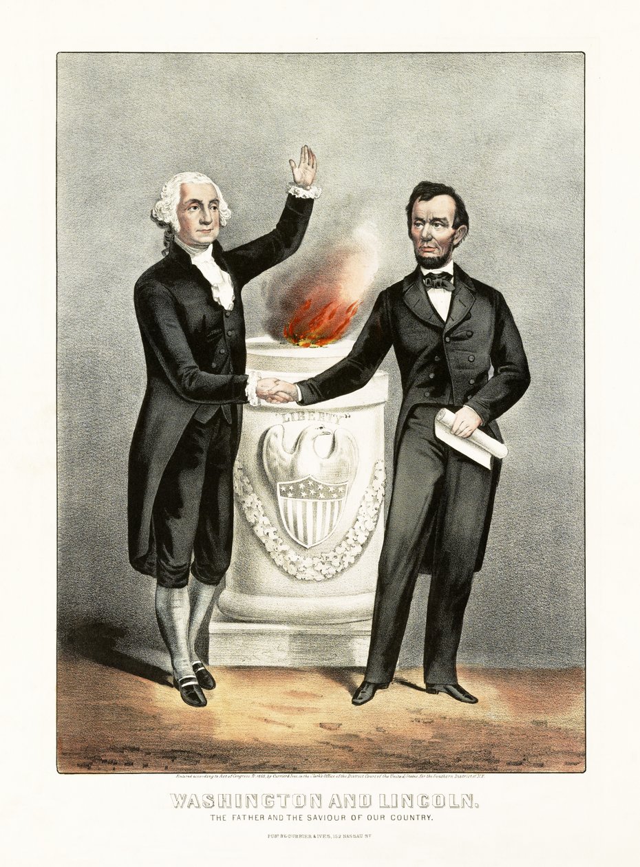 Washington och Lincoln Fadern och vårt lands frälsare, pub. 1865 av American School