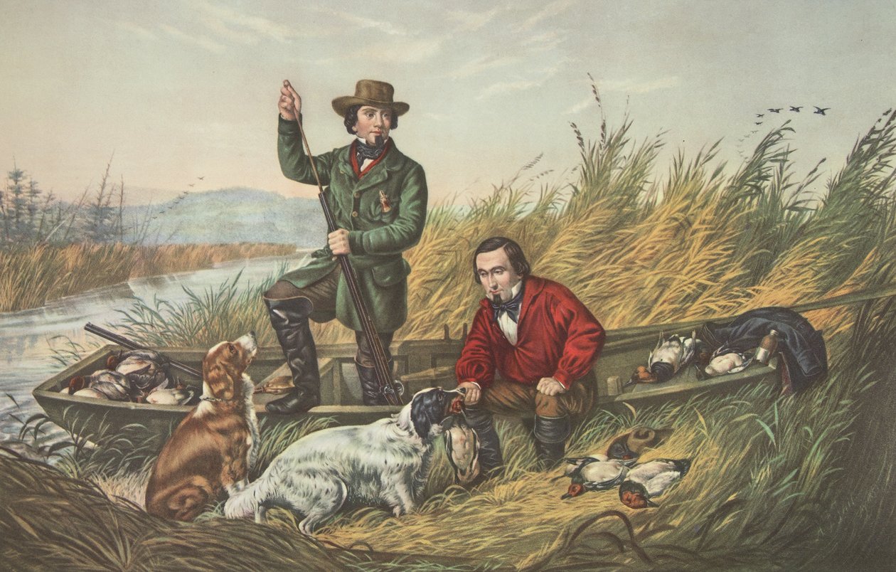 Vildandskytte, A Good Days Sport, pub. 1852, Currier & Ives av American School
