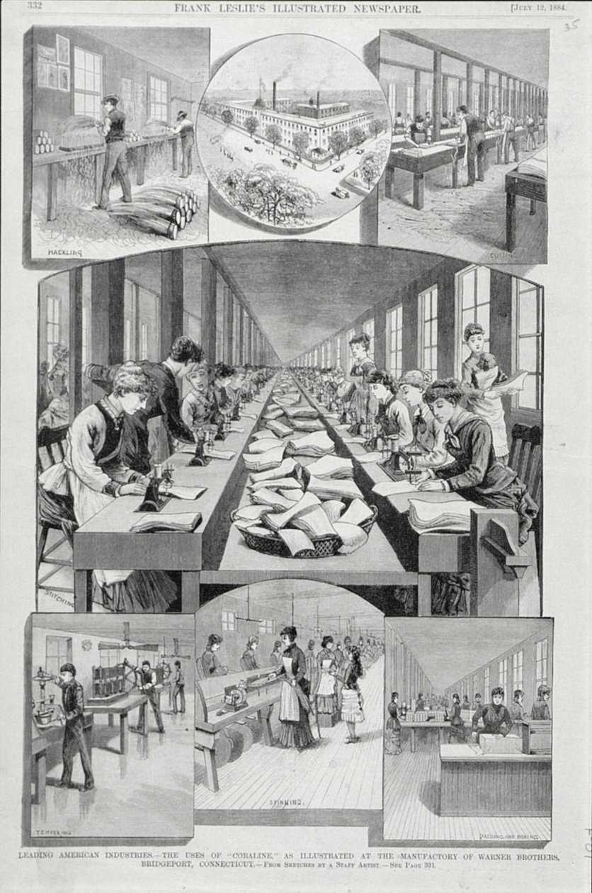 Kvinnor som tillverkar korsetter, 1884 av American School