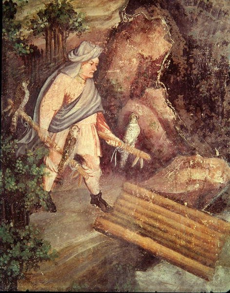 Juli månad, detalj av en falkonerare, c.1400 av Bohemian School