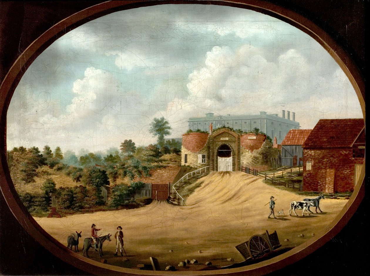 Utsikt över den antika porten och slottet, Nottingham, c.1795 av British School