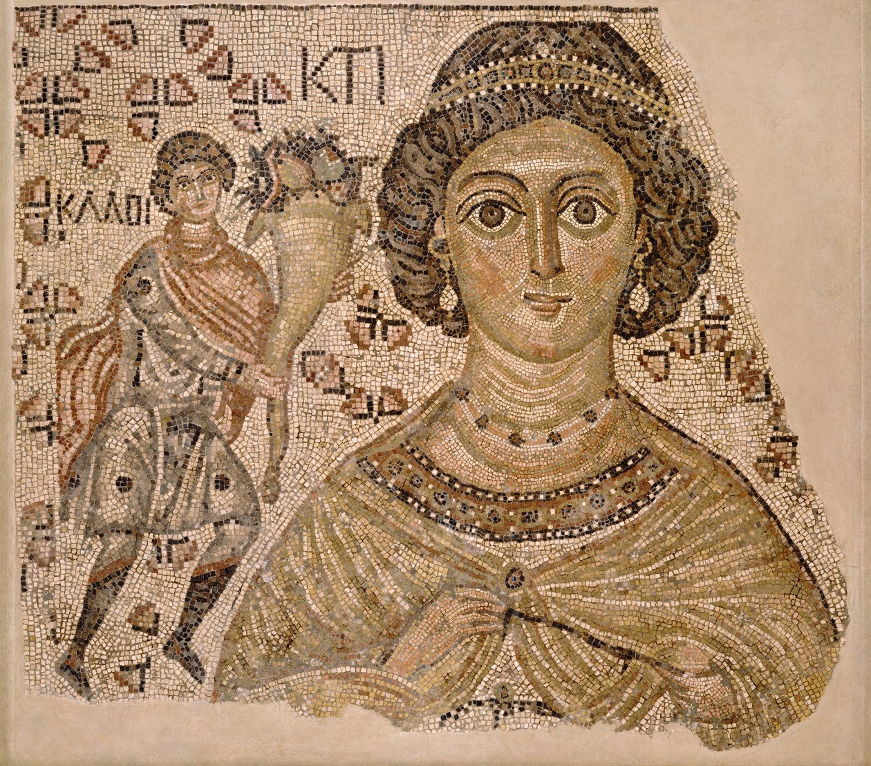 Fragment av en golvmosaik med en personifiering av Ktisis, 500-550 (marmor och glas) av Byzantine School