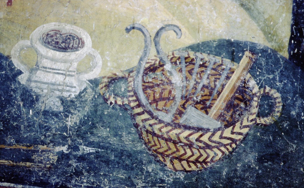 Stilleben, en detalj från klagosången, ca 1164 (se 147466) av Byzantine School