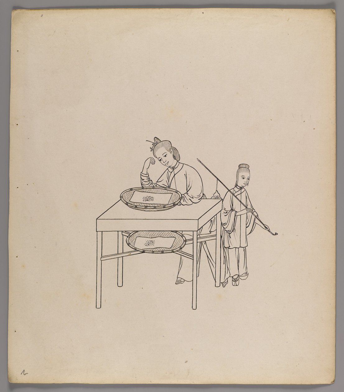 Album med separata blad: Silk Cultivation and Production (bläck på papper) (se även 499288-303) av Chinese School