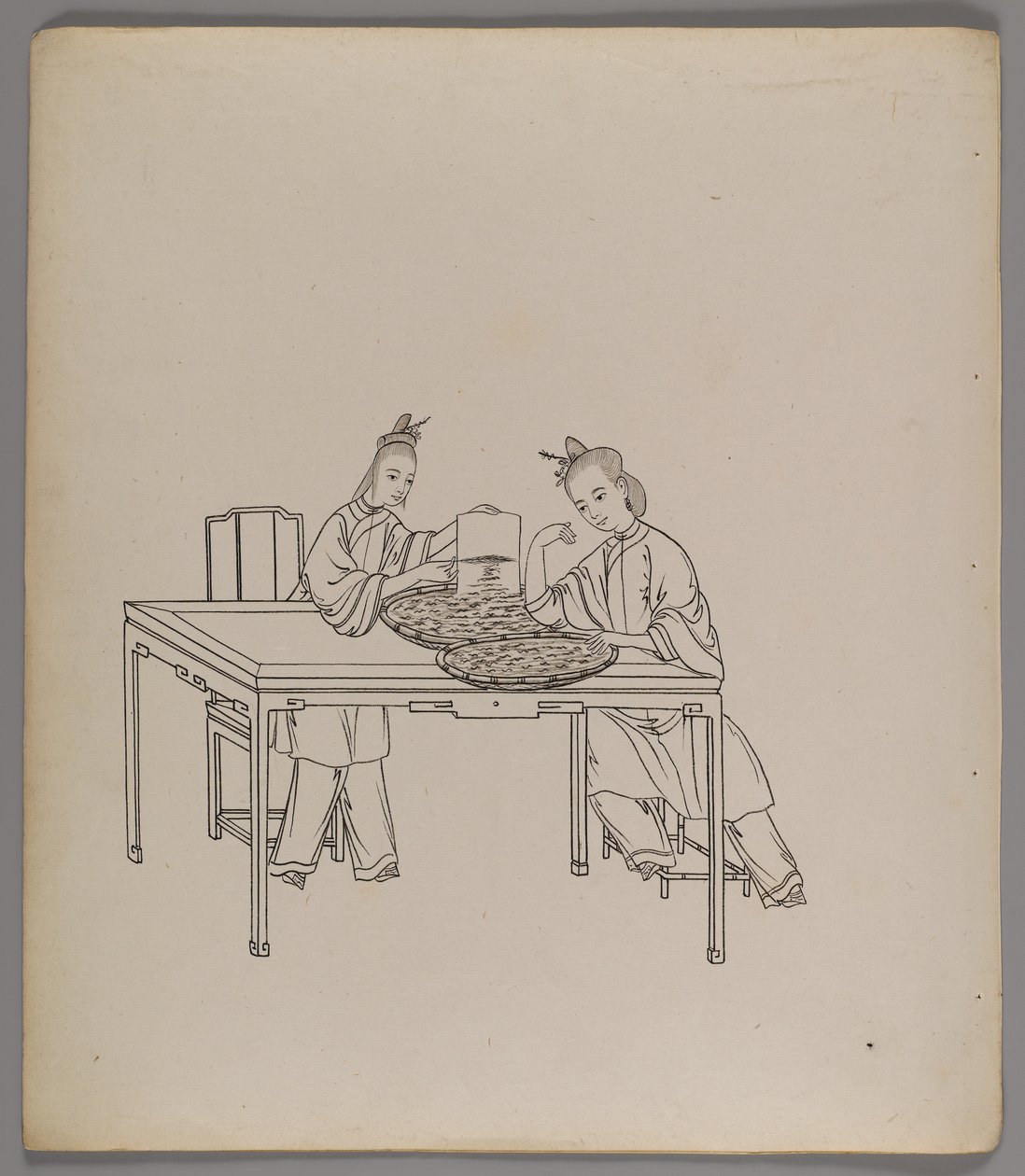 Album med separata blad: Silk Cultivation and Production (bläck på papper) (se även 499288-303) av Chinese School