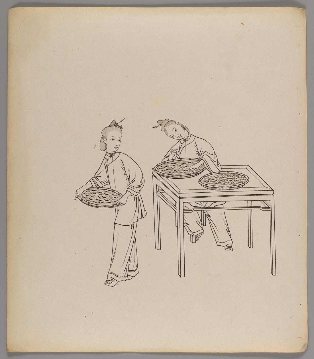 Album med separata blad: Silk Cultivation and Production (bläck på papper) (se även 499288-303) av Chinese School