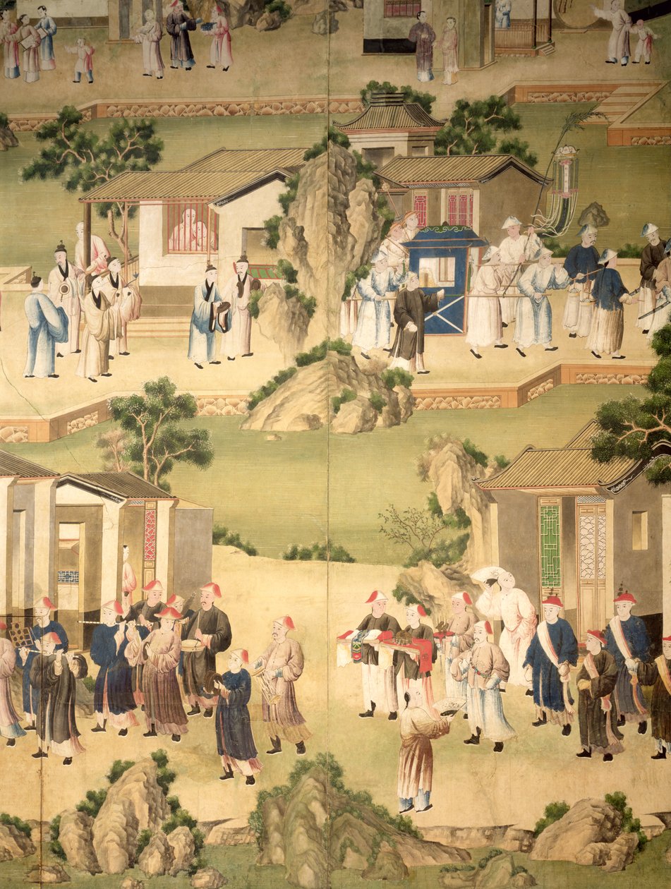 Detalj av tapet som föreställer ett begravningståg, 1780 av Chinese School