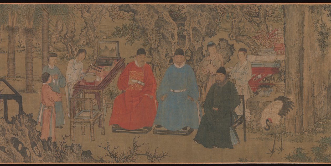 Elegant Gathering in the Apricot Garden, handscroll, c.1437 (bläck och färg på siden) av Chinese School