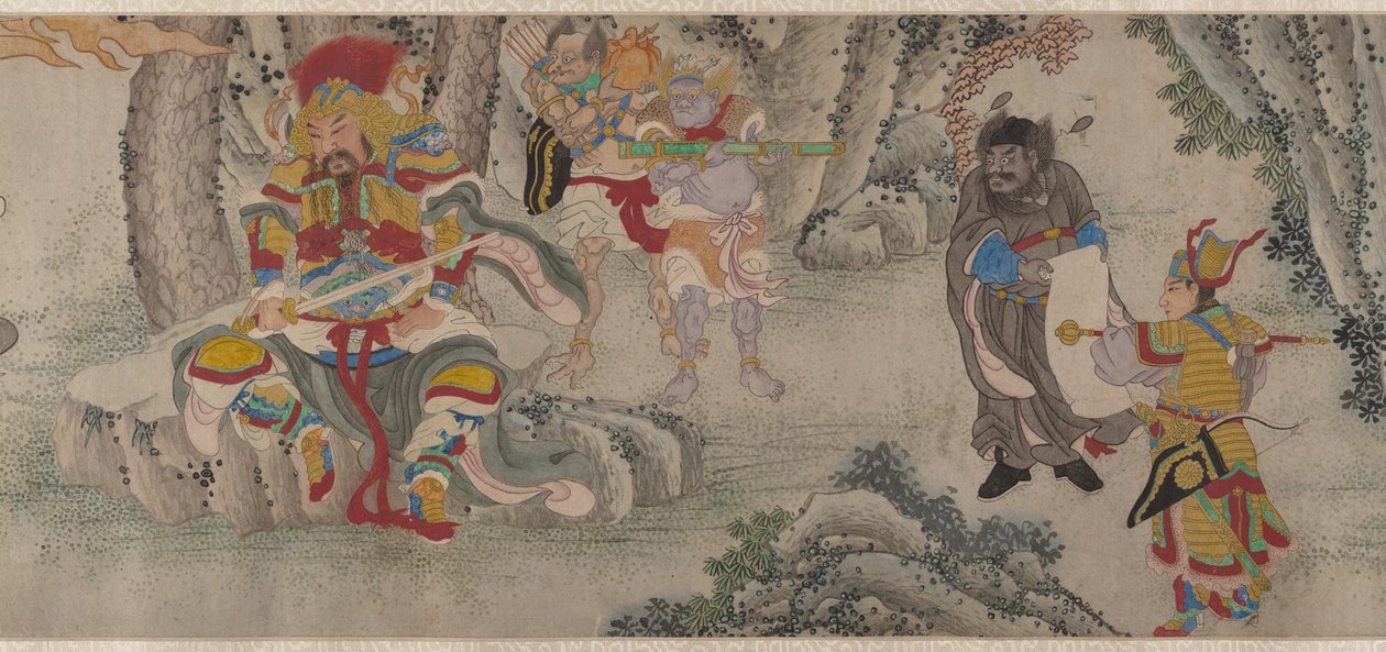 Searching the Mountains for Demons, handscroll, c.1630 (bläck och färg på papper) av Chinese School