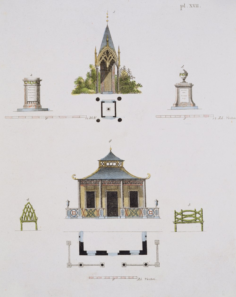 Trädgårdsdekorationer, från Magazine of Garden Gems, av G. van Laar, publicerad 1802 (se även 172966) av Dutch School