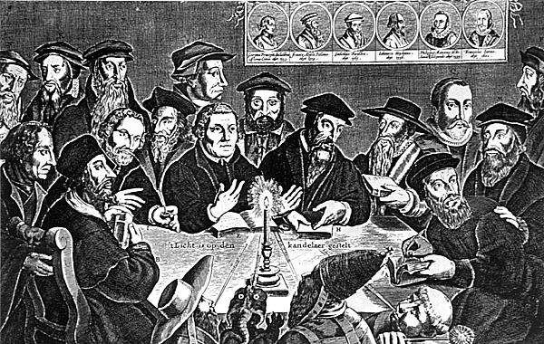 Möte mellan Martin Luther (1483-1546) och påven Leo X (1475-1521) av Dutch School
