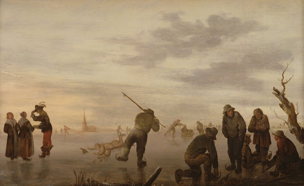 Vinterlandskap med skridskoåkare av Dutch School