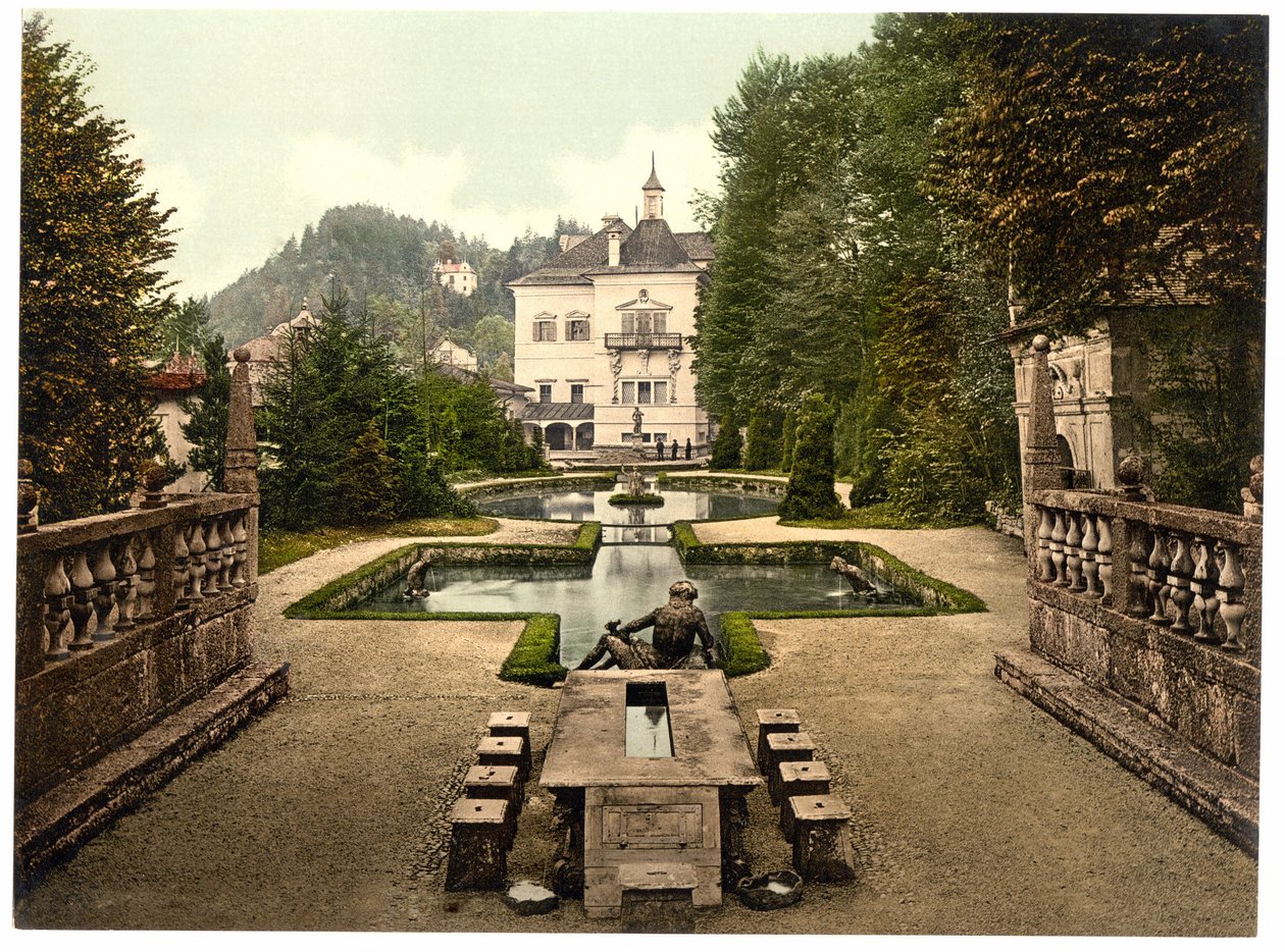 Schloss Hellbrun nära Salzburg, pub. C 1890 - 1900 (kromolitografi) av English Photographer