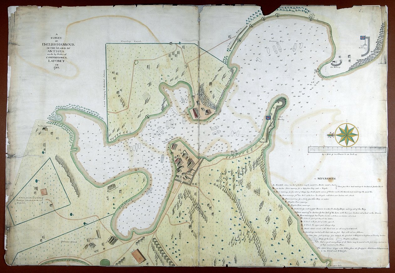 En undersökning av English Harbour på ön Antigua gjord på order av kommissarie Laforey 1783 av English School