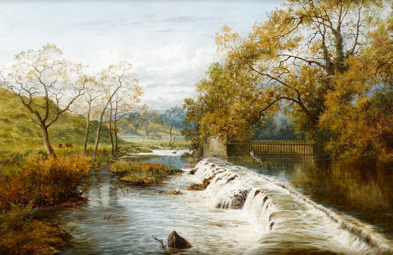 An Overflow Weir vid en Mill Pond, c.1880 av English School