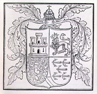 Arms of Columbus, från The Narrative and Critical History of America, redigerad av Justin Winsor, London, 1886 av English School