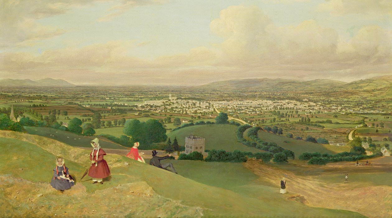 Cheltenham från Leckhampton Hill, ca 1840 av English School