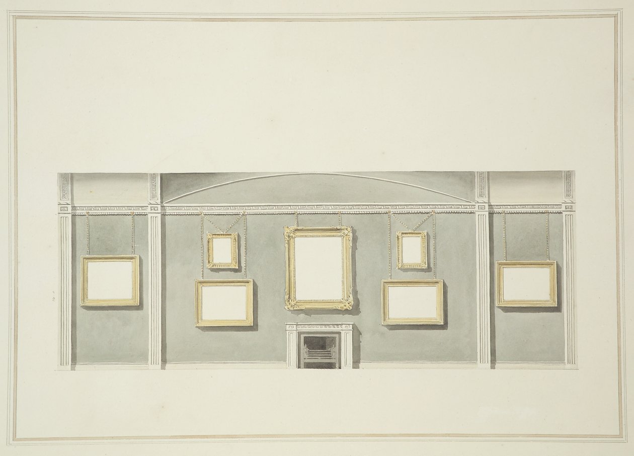 Motiv för bilden hänger på en av de långa väggarna i Sir John Leicesters Gallery, Hill Street, ca 1806 (wc över penna på papper) av English School