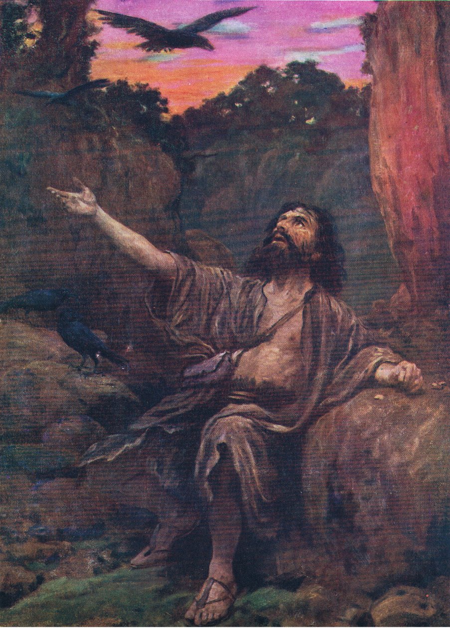 Elijah and the Ravens, från The Bible Picture Book utgiven av Thomas Nelson, c.1950 av English School