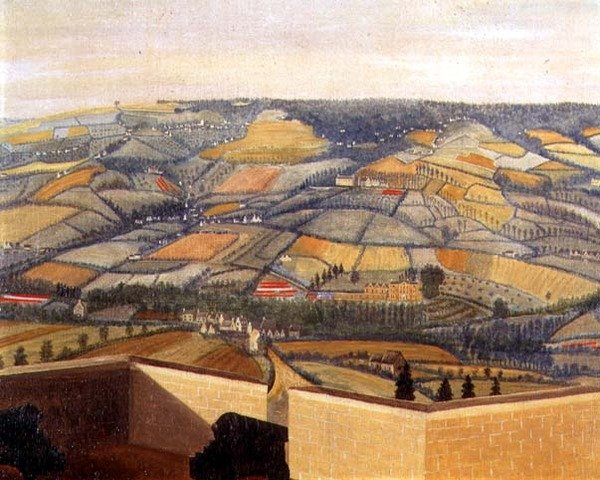 Vidsträckt landskap sett från Rodborough Fort, ca 1764 (detalj av 65821) av English School