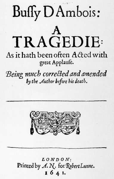 Frontispice till Bussy DAmbois: A Tragedy, 1641 av English School