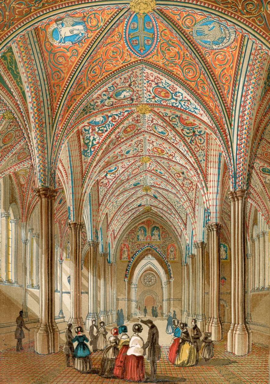 Interiör av Temple Church, London, England, från Old England: A Pictorial Museum, pub. 1847 av English School