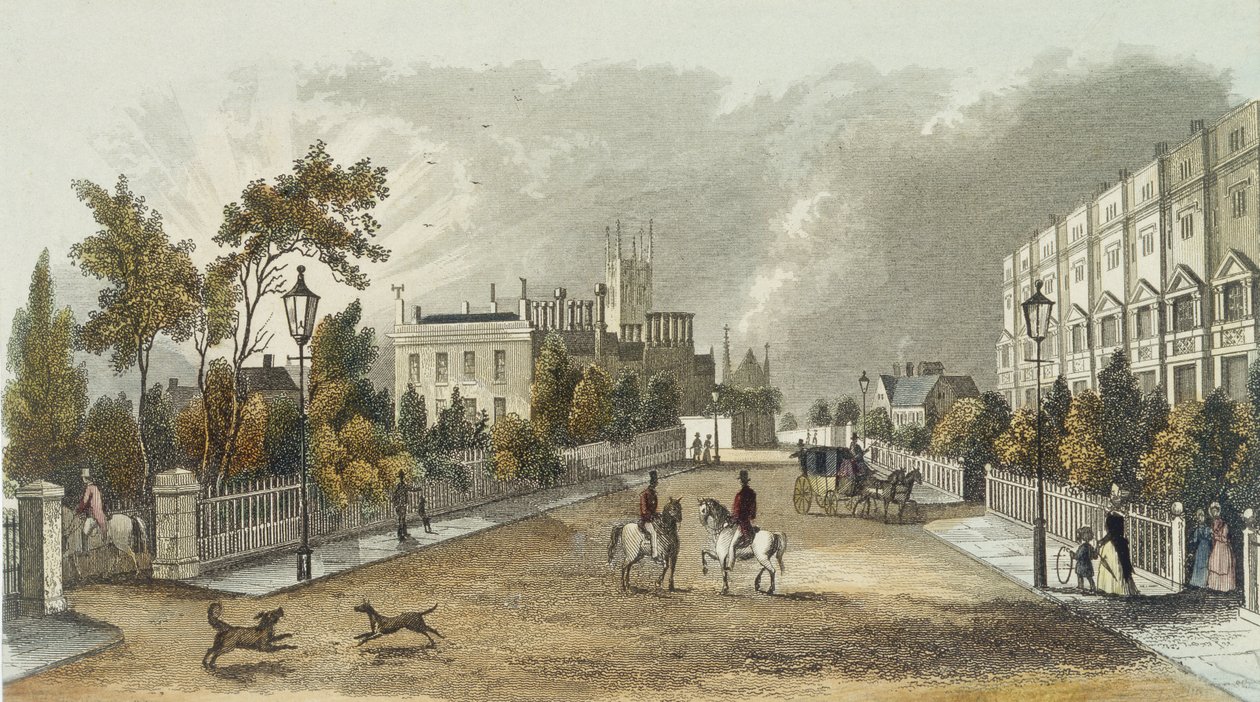 Lansdown Terrace, Cheltenham, graverad av D. Eichbaum, ca 1840 av English School