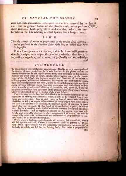 Lag II, från volym I av The Mathematical Principles of Natural Philosophy av Sir Isaac Newton (1642-1727) 1777 (se 136314) av English School