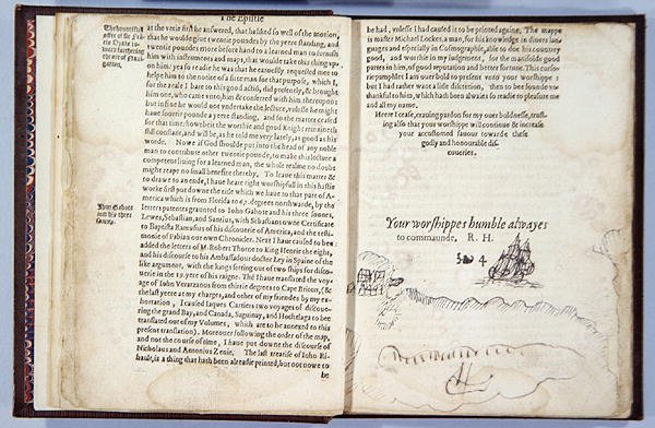 Leaves 3v & 4r, från Divers Voyages Touching the Discouerie of America... 1582 (boktryck) av English School