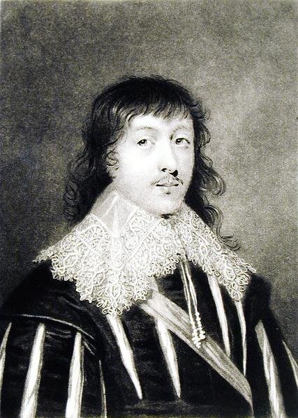 Lucius, Viscount Falkland (ca 1610-43) illustration från Portraits of Characters Illustrious in British History, graverad av Richard Earlom (1743-1822) och Charles Turner (ca 1773-1857) (mezzotint) (sv. av English School