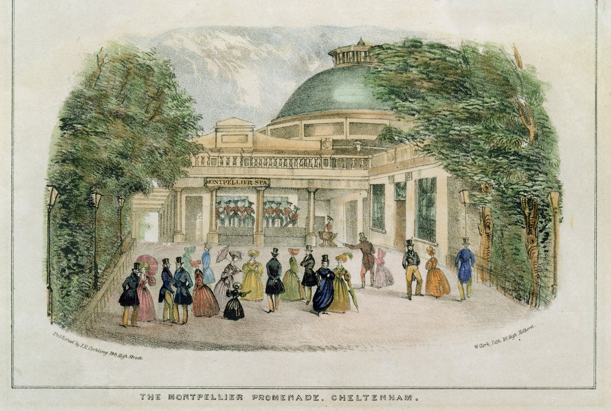 Montpellier Promenade, Cheltenham, graverad av W. Clark, c.1835 av English School