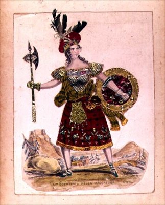 Mrs. Egerton i rollen som Helen Macgregor, hustru till Rob Roy Macgregor från en dramatisering av romanen Rob Roy av Sir Walter Scott, pub. av A. Park, 1823 (gravyr och collage) av English School